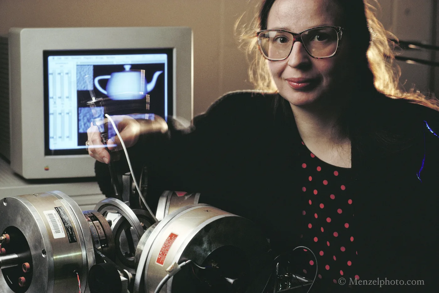 Margaret Minsky with force-feedback joystick (photo by Peter Menzel)